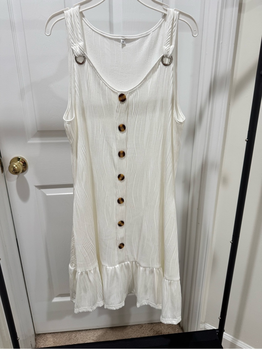 Amazon White Sleeveless Button-Front Mini Dress with Button Accents